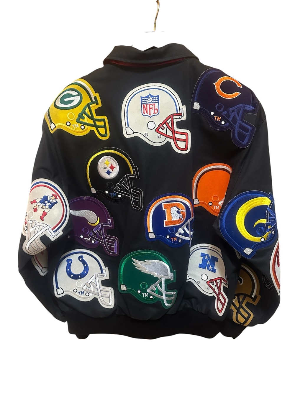 VTG Jeff Hamilton NFL All Team Helmet Patch Jacket Bomber Black Mens Large RARE - Picture 3 of 5